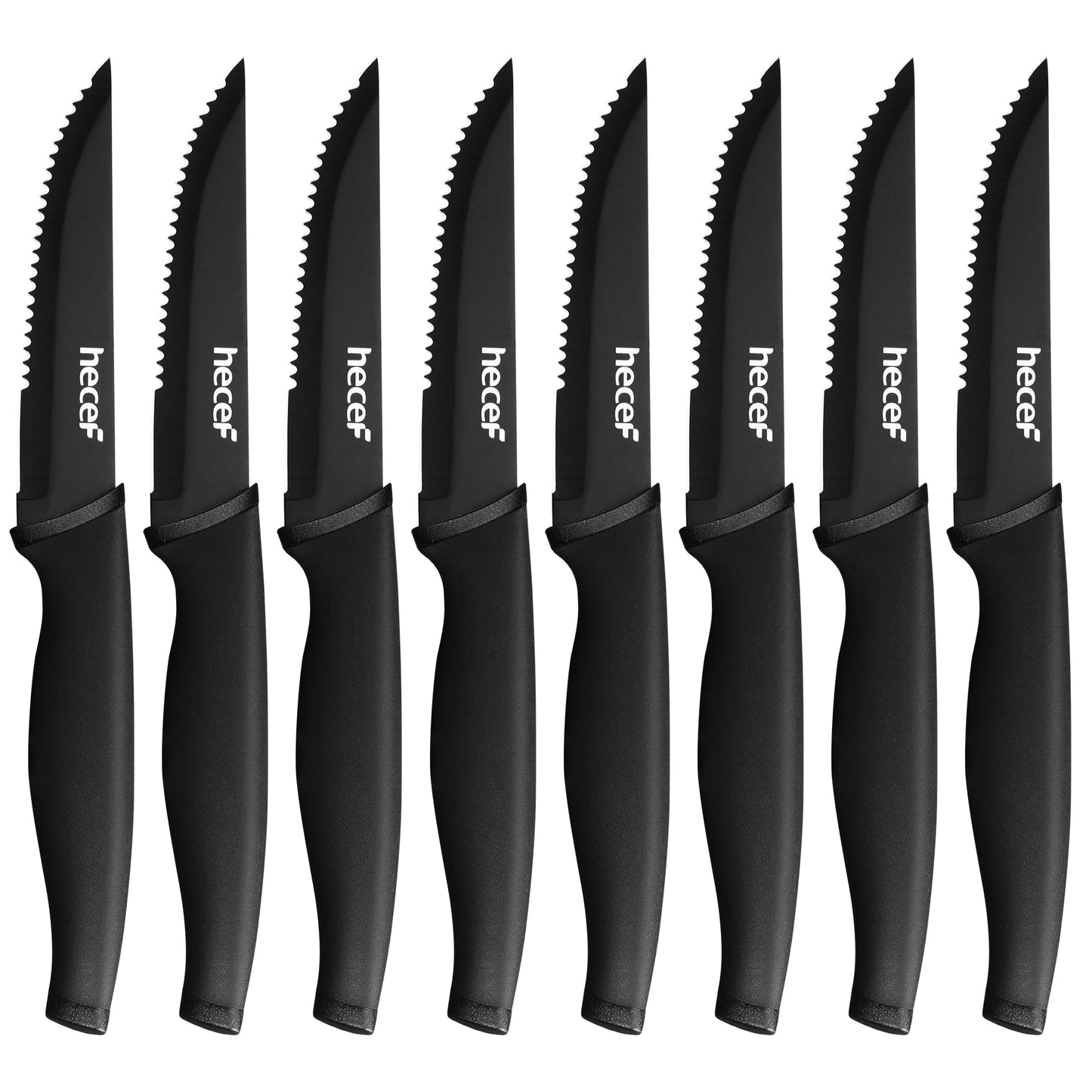 Hecef Black Oxide Steak Knives Set of 8, Dishwasher Safe High Carbon Stainless Steel Serrated Knives - Hecef Kitchen