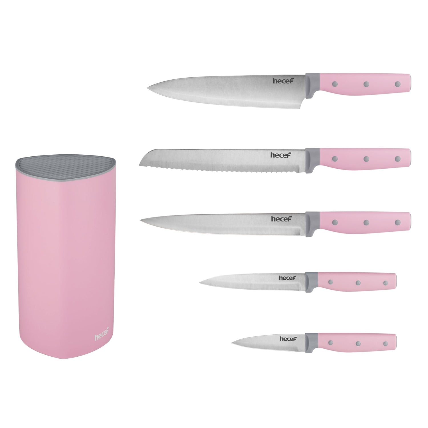 Five piece sanding knife set with plastic knife holder - pink - Hecef Kitchen