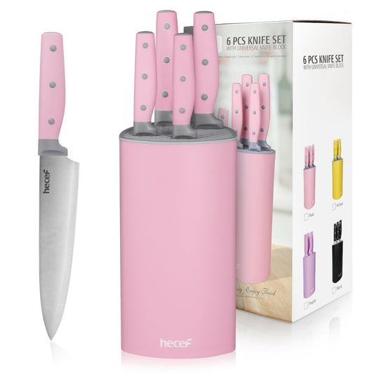 Five piece sanding knife set with plastic knife holder - pink - Hecef Kitchen