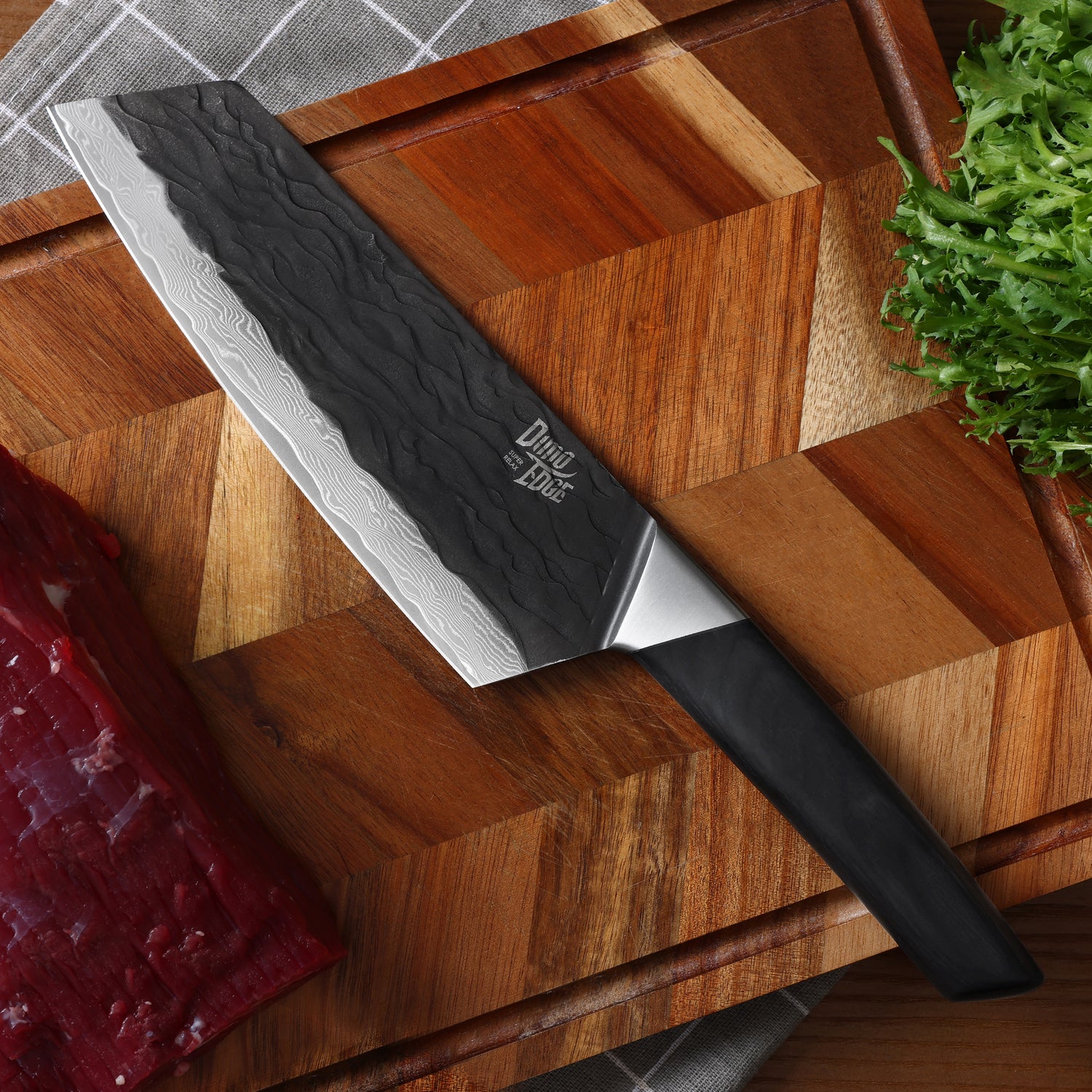 Damascus Clever Knife Japanese, Ultra Sharp Damascus Steel Black Oxide Hammered Chef Cleaver Bunka Knife - Hecef Kitchen