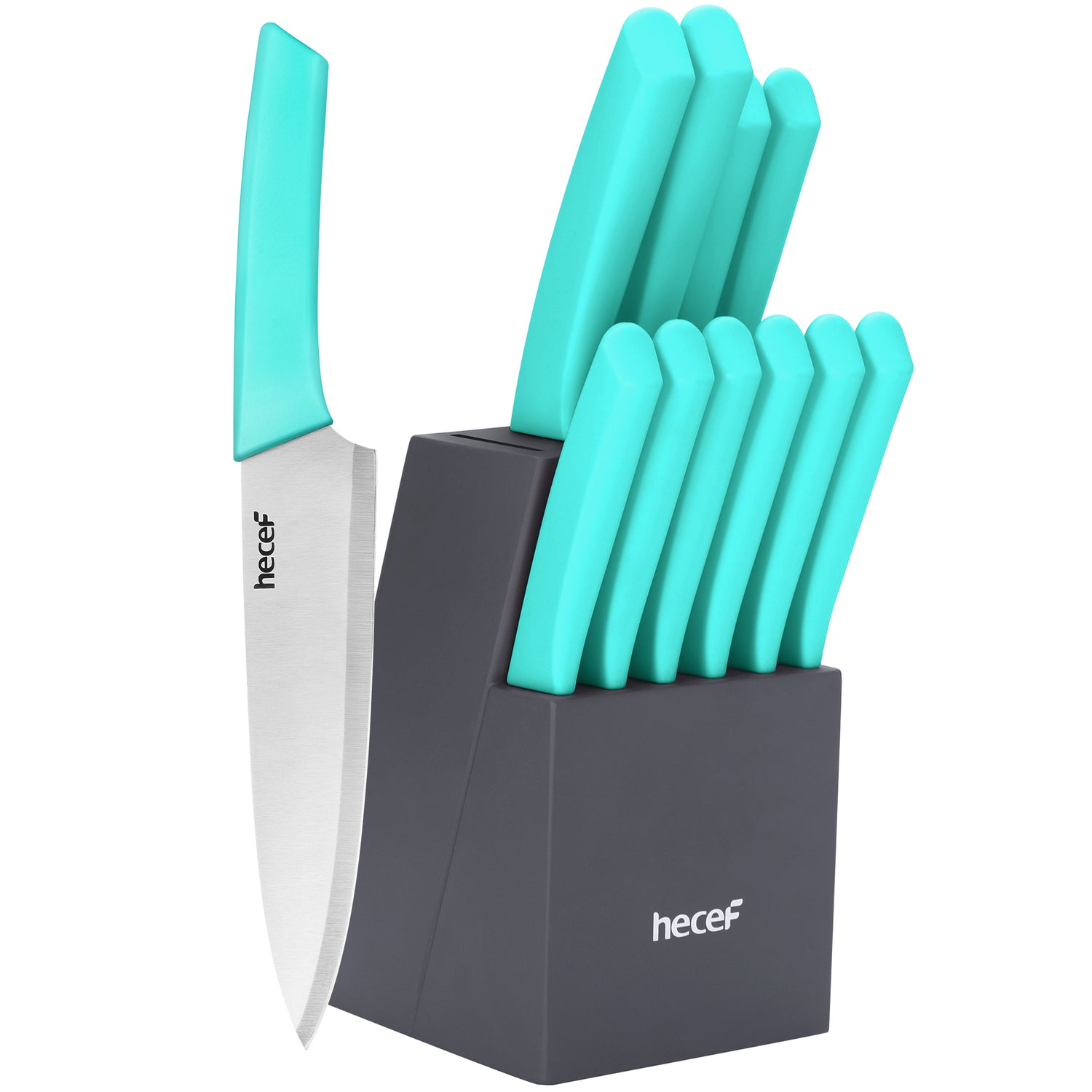 Hecef 12 Pieces Kitchen Knife Block Set,Knife Set with Wooden Block & Steak Knives Set, Lightweight and Strong High Carbon Stainless Steel Cutlery Set, Extended Handle Design - Hecef Kitchen