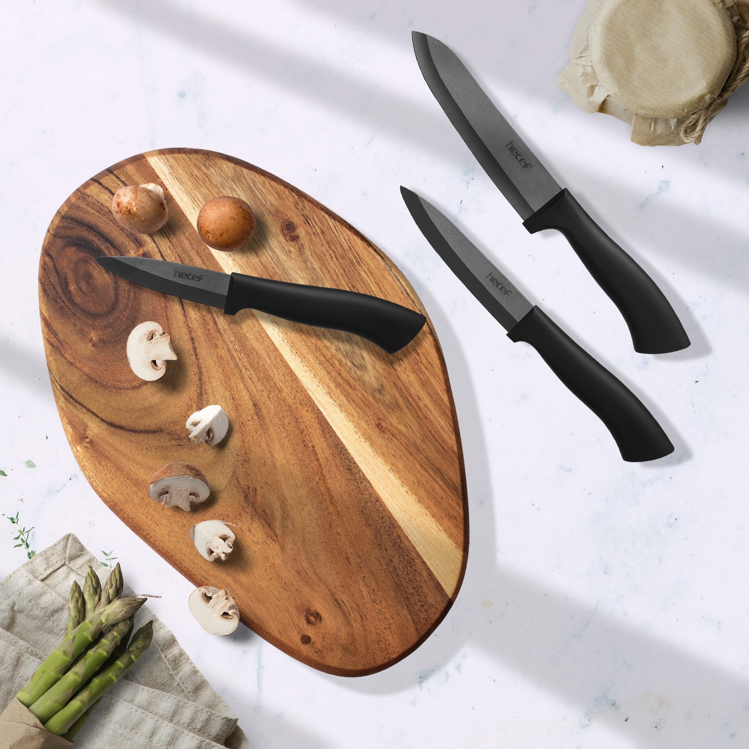 Hecef 3 PCS White Ceremic Chef's Knife,Utility Knife, Fruit Paring Knife - Hecef Kitchen