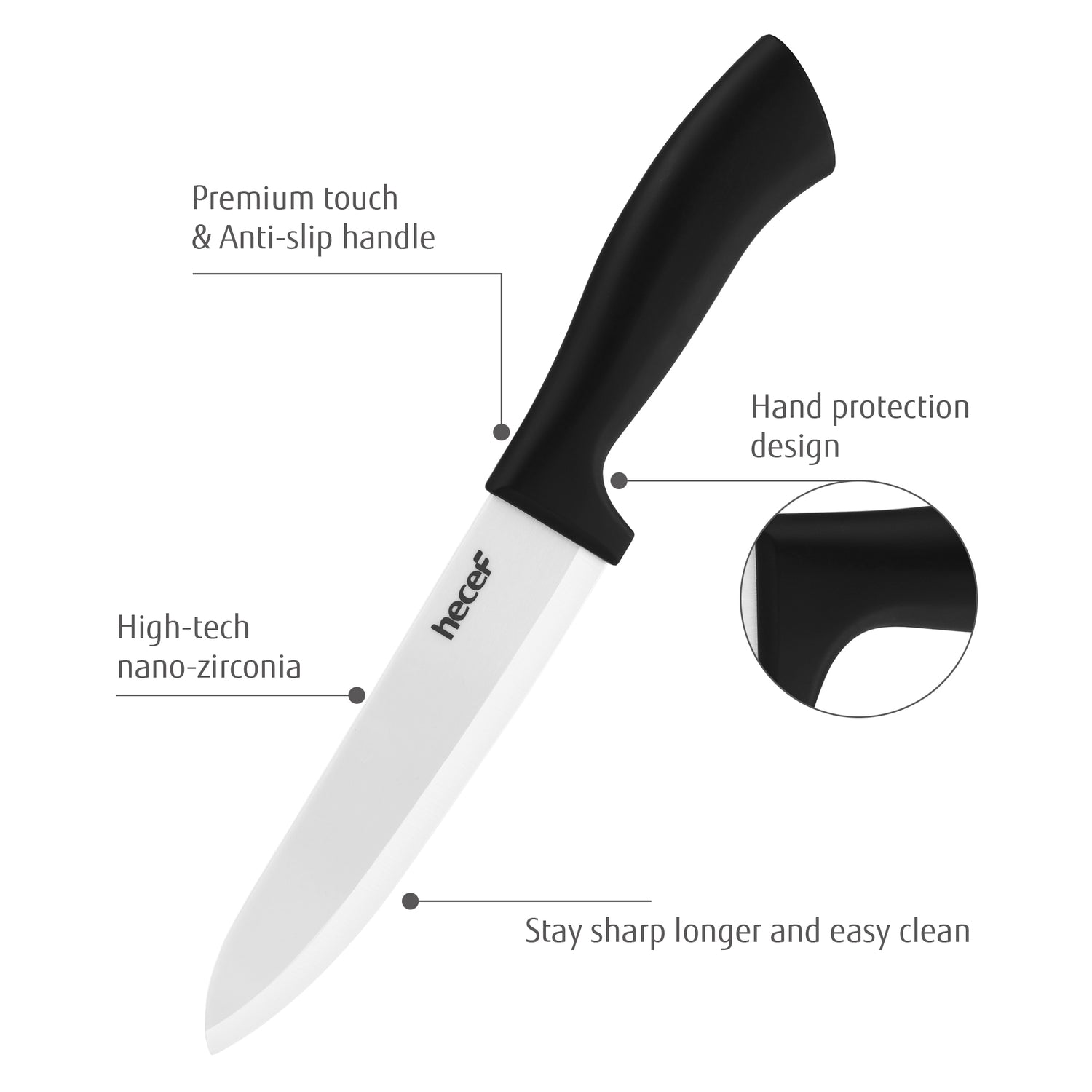 Hecef 3 PCS White Ceremic Chef's Knife,Utility Knife, Fruit Paring Knife - Hecef Kitchen