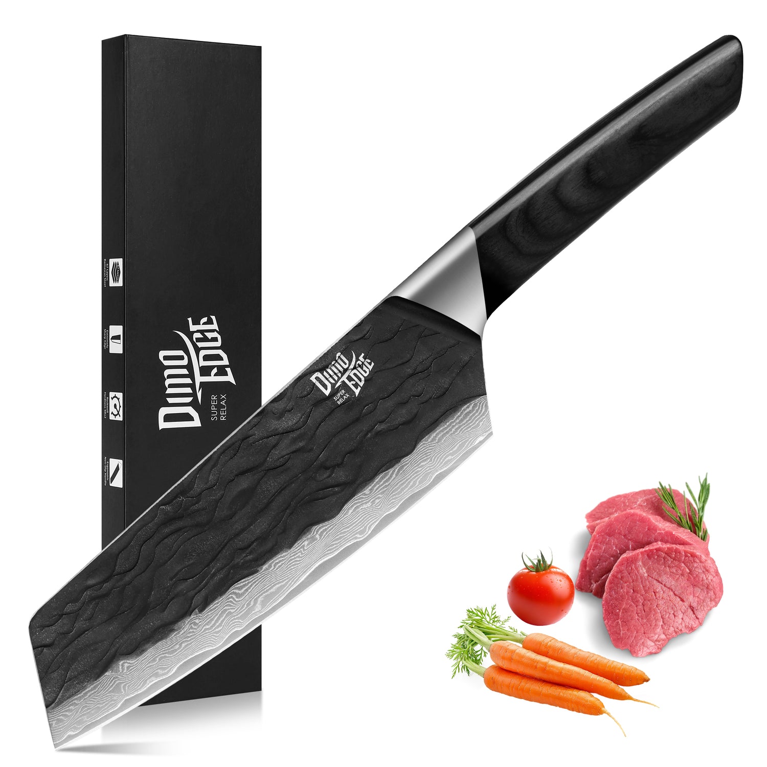 Damascus Clever Knife Japanese, Ultra Sharp Damascus Steel Black Oxide Hammered Chef Cleaver Bunka Knife - Hecef Kitchen