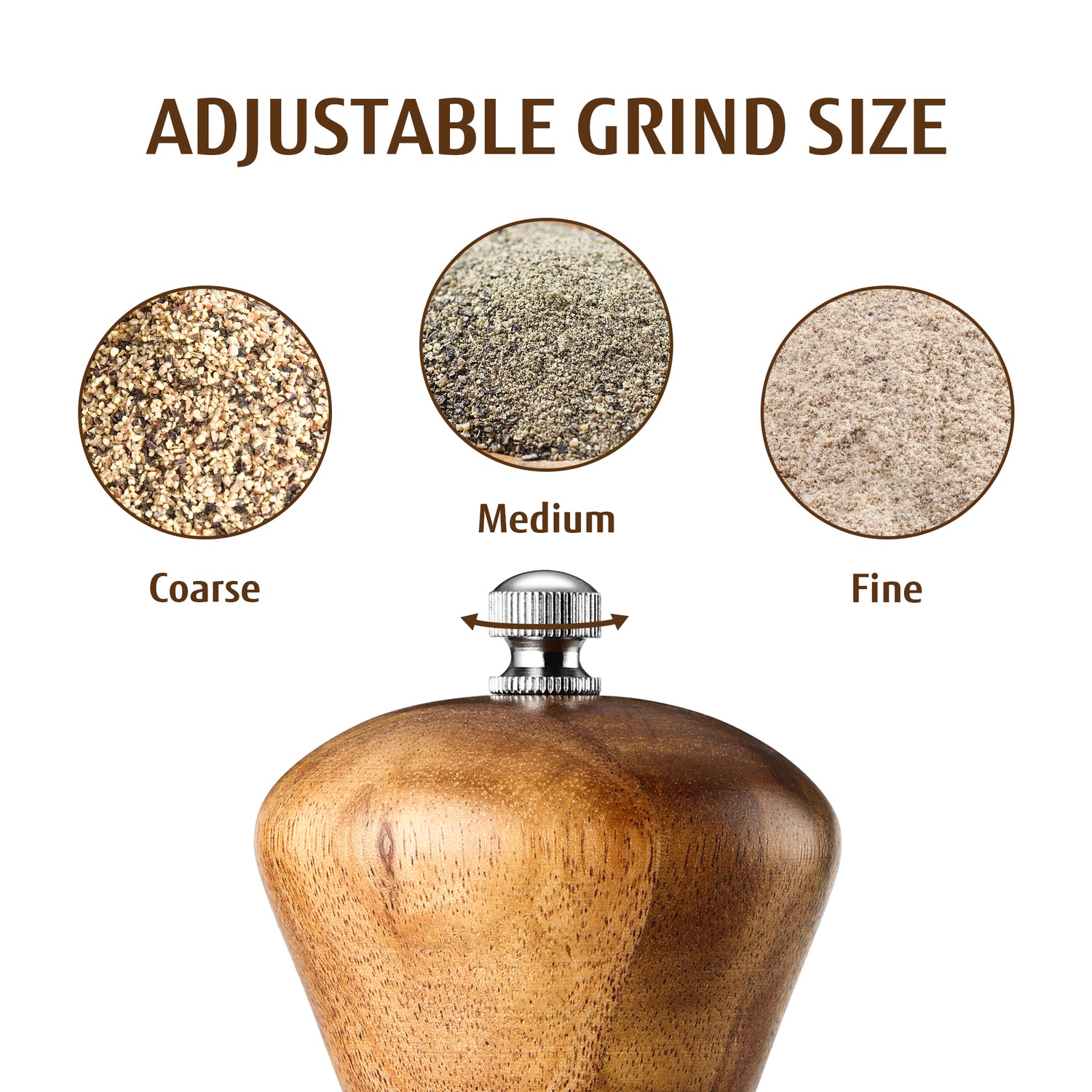 Hecef 2 Pieces Salt and Pepper Mill Set,8 Inches Acacia Wood Salt and Pepper Shaker with Adjustable Ceramic Rotor Custom Coarse, Refillable Spice Mill Pepper Mill - Hecef Kitchen