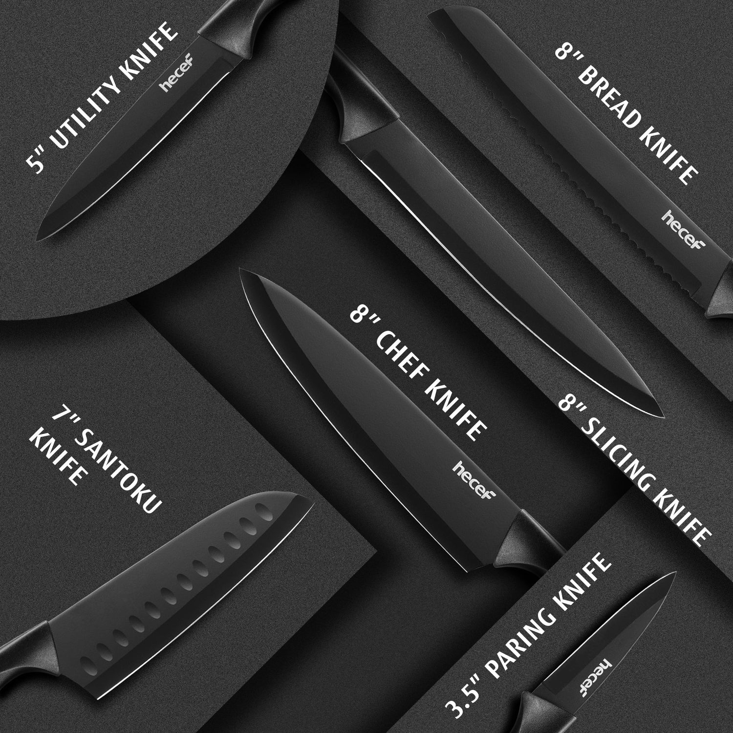 Hecef 6-Piece Stainless Steel Chef Cooking Knife Set with Blade Sheaths, Dishwasher Safe - Hecef Kitchen