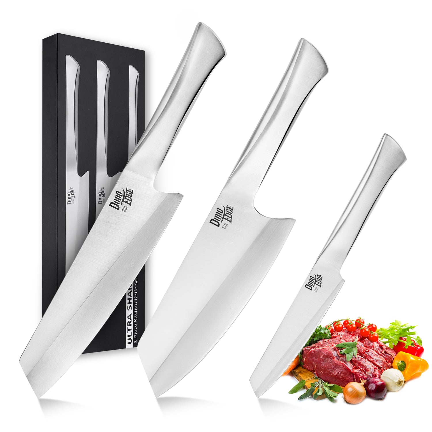 dimoedge Ultra Sharp 3-Piece Kitchen Knife Set, High Carbon Stainless Steel Chef Knife Set, Professional Japanese Knives with Ergonomic Hollow Handle - Hecef Kitchen