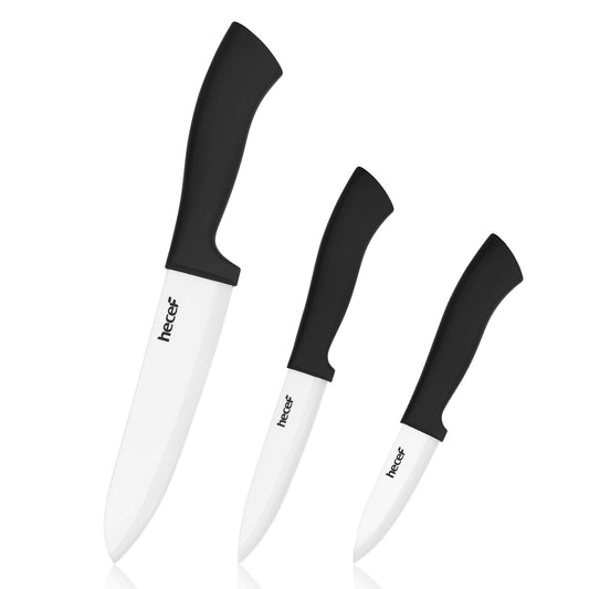 Hecef 3 PCS White Ceremic Chef's Knife,Utility Knife, Fruit Paring Knife - Hecef Kitchen