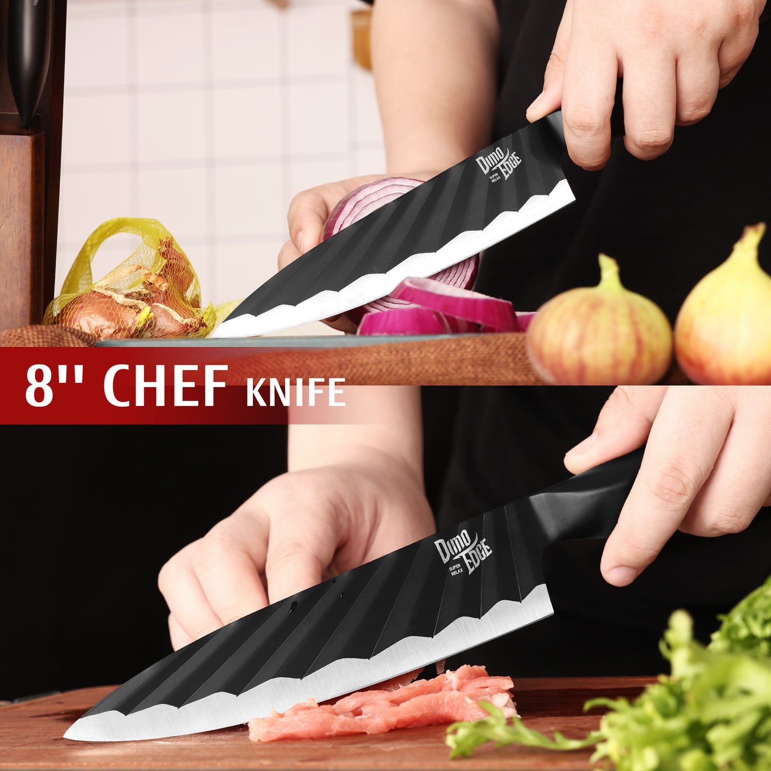 Dimoedge Kitchen Knife Block Set with Built-in Sharpener, Ultra-Sharp 13-Piece Stainless Steel Knives with Ergonomic Hollow Handle - Hecef Kitchen