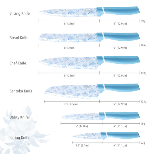 Hecef 6-piece Stainless Steel Kitchen Knife Set,Blue and White Porcelain Pattern - Hecef Kitchen