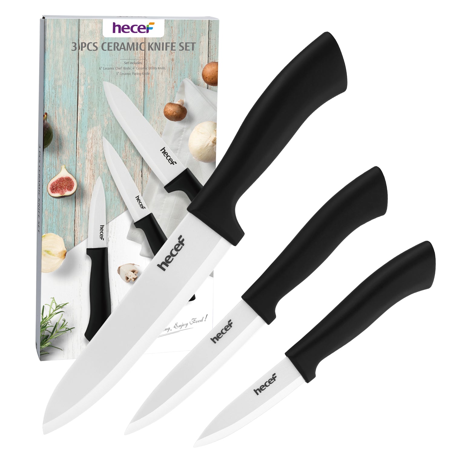 Hecef 3 PCS White Ceremic Chef's Knife,Utility Knife, Fruit Paring Knife - Hecef Kitchen