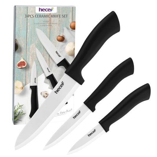 Hecef 3 PCS White Ceremic Chef's Knife,Utility Knife, Fruit Paring Knife - Hecef Kitchen