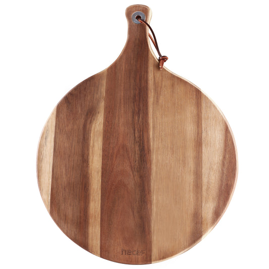 Hecef 12 Inch Large Cheese Board Premium Acacia Wood Charcuterie Board, Round Cheese Platter Cutting Board with Paddle Handle for Pizza Fruits Vegetables Bread, Food Serving Tray Gift Set for Kitchen - Hecef Kitchen