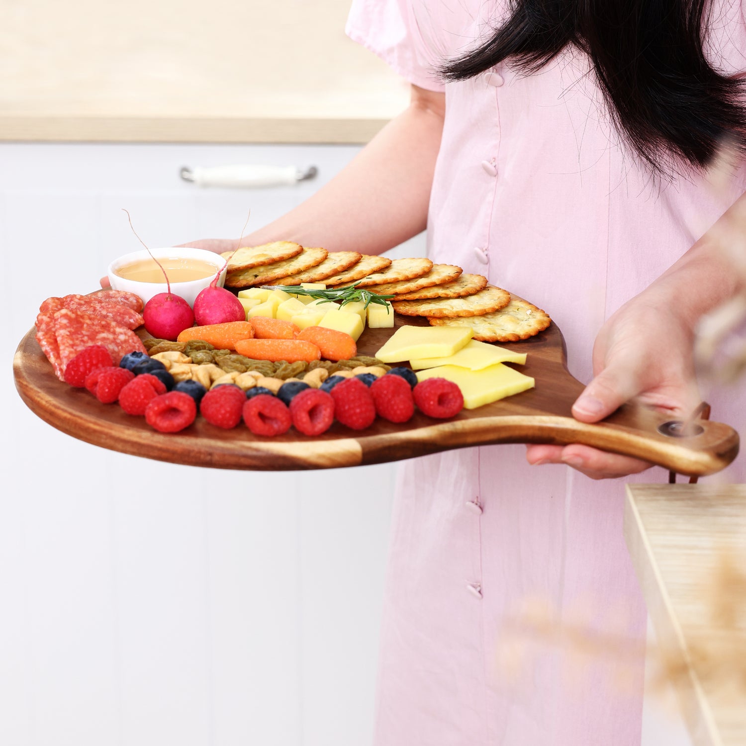 Large Round Cheese Board and Knife Set - Charcuterie Board, Bamboo Cheese Board Set, Cheese Platter Board, Cheese Tray Set, Cheese Cutting Board Set