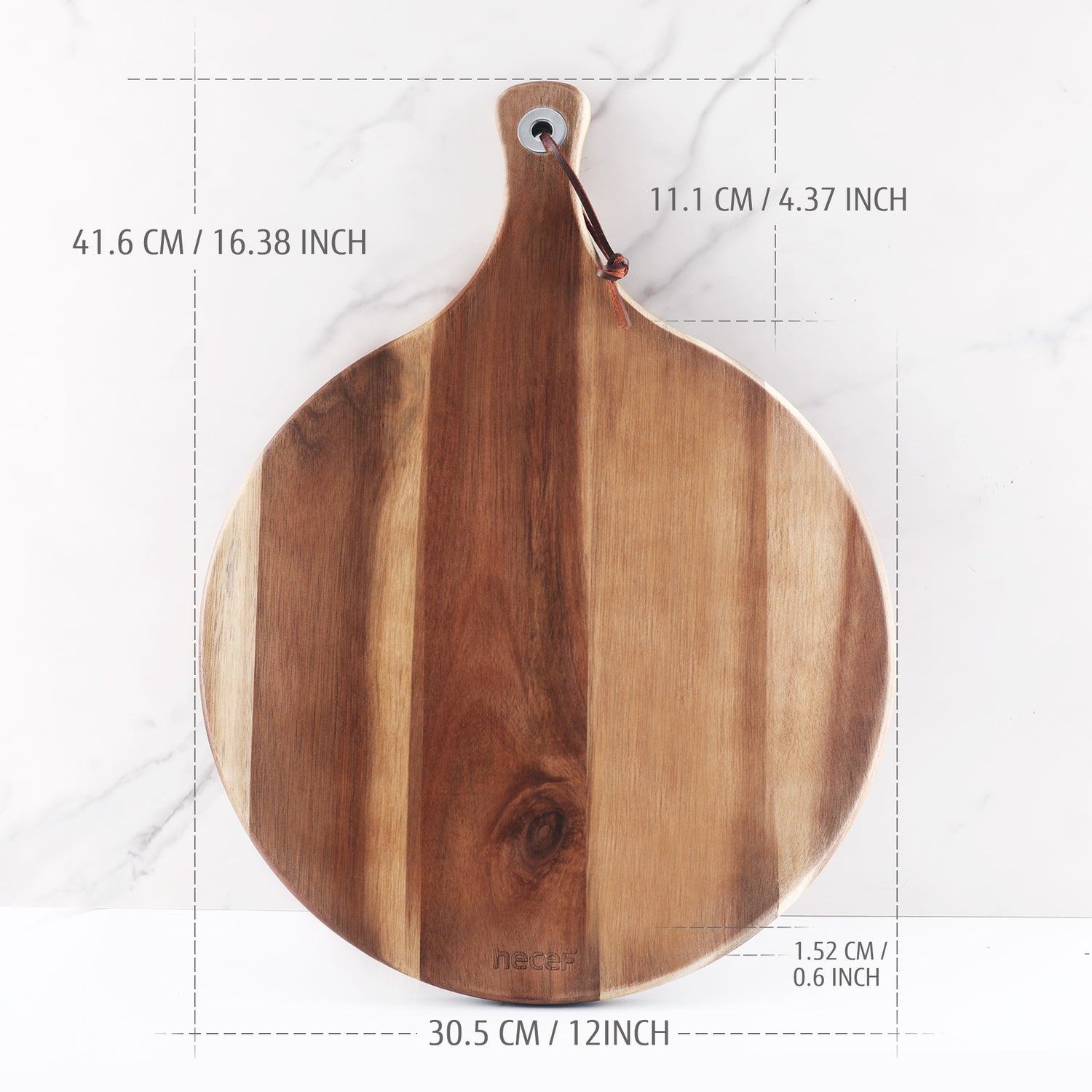 Hecef 12 Inch Large Cheese Board Premium Acacia Wood Charcuterie Board, Round Cheese Platter Cutting Board with Paddle Handle for Pizza Fruits Vegetables Bread, Food Serving Tray Gift Set for Kitchen - Hecef Kitchen