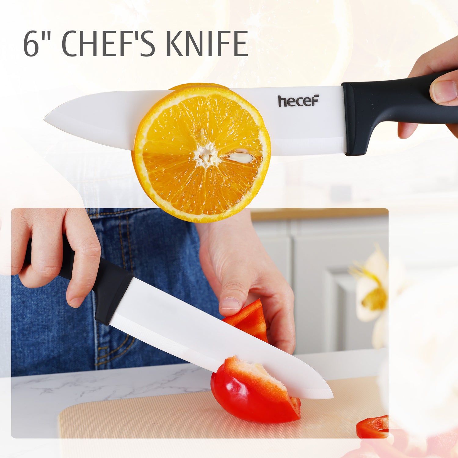 Hecef 3 PCS White Ceremic Chef's Knife,Utility Knife, Fruit Paring Knife - Hecef Kitchen