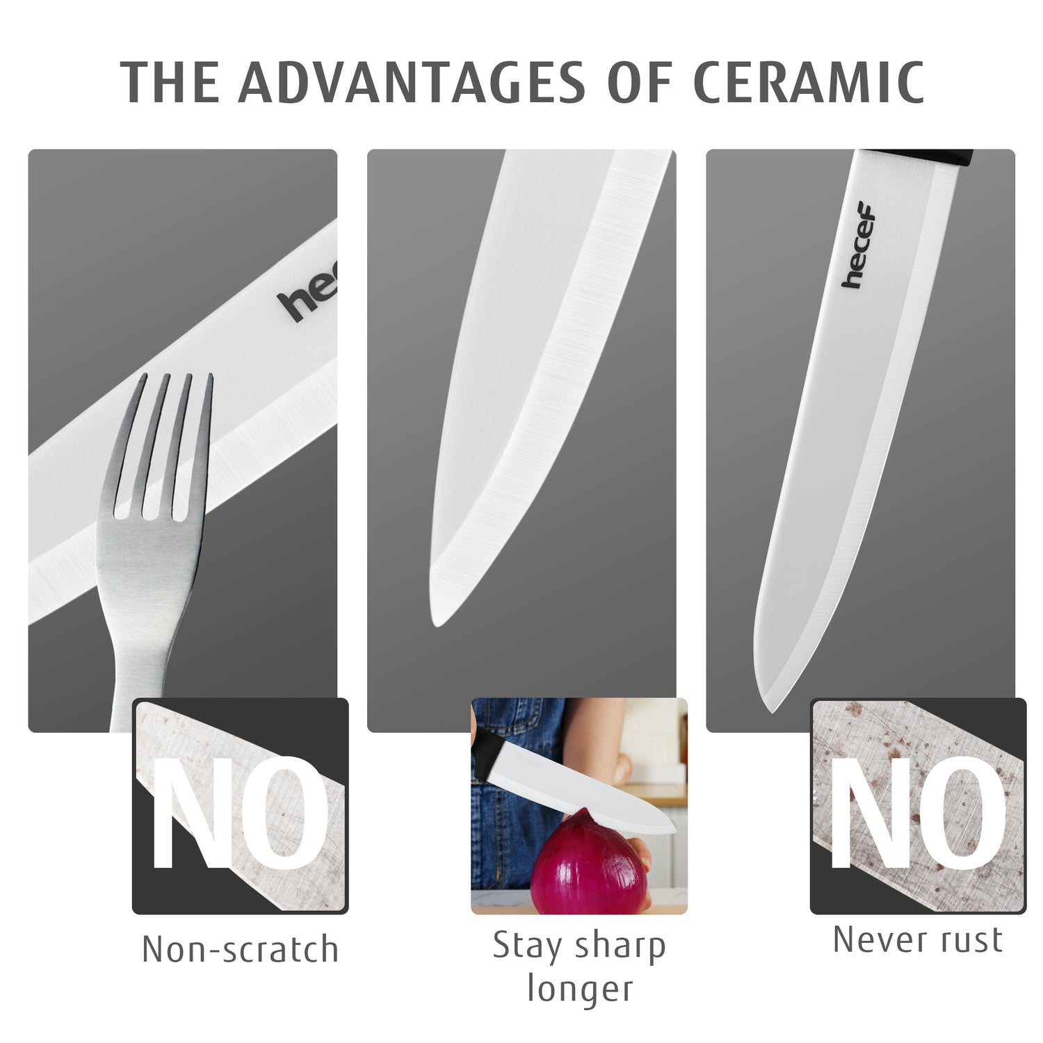 Hecef 3 PCS White Ceremic Chef's Knife,Utility Knife, Fruit Paring Knife - Hecef Kitchen