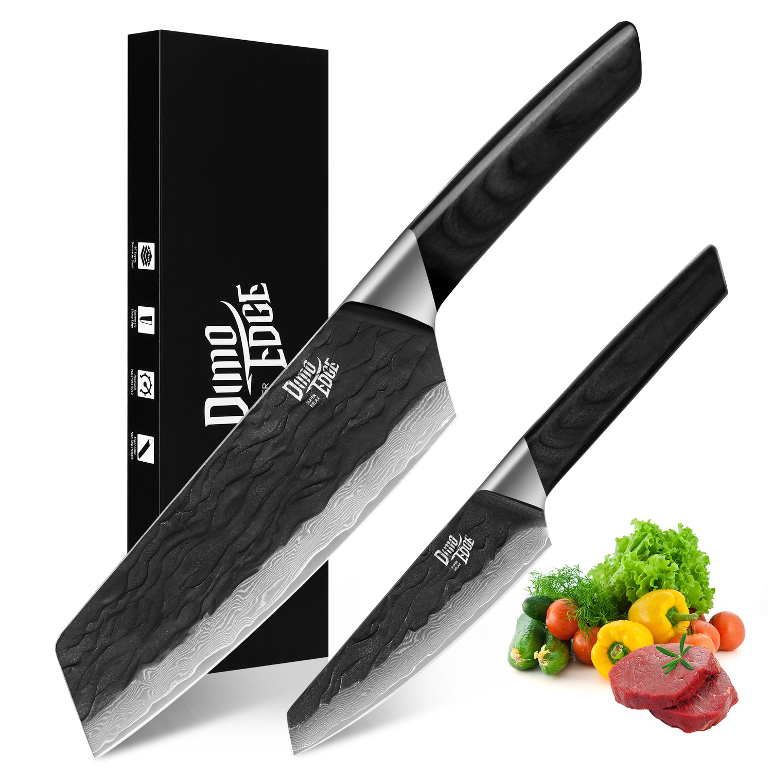 Damascus Clever Knife Japanese, Ultra Sharp Damascus Steel Black Oxide Hammered Chef Cleaver Bunka Knife - Hecef Kitchen
