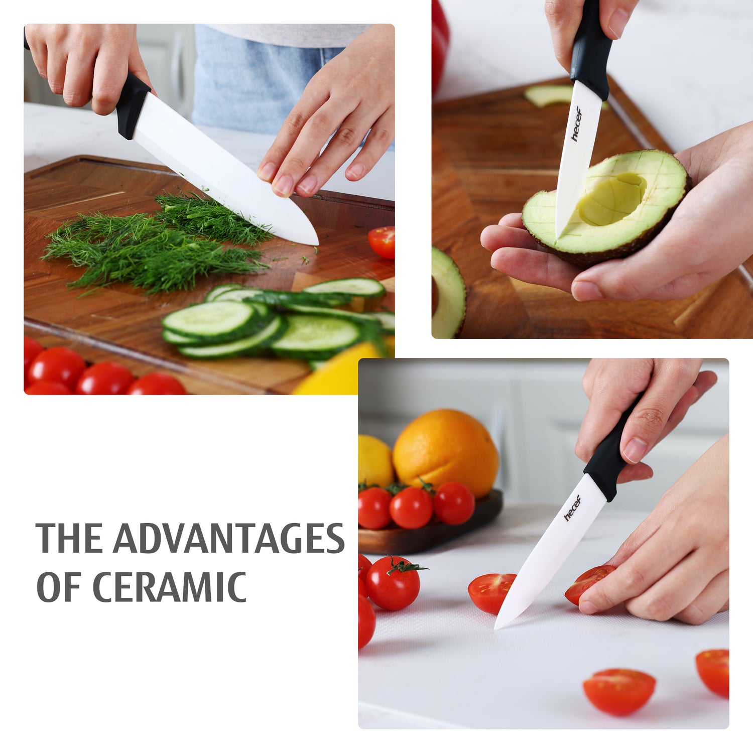 Hecef 3 PCS White Ceremic Chef's Knife,Utility Knife, Fruit Paring Knife - Hecef Kitchen