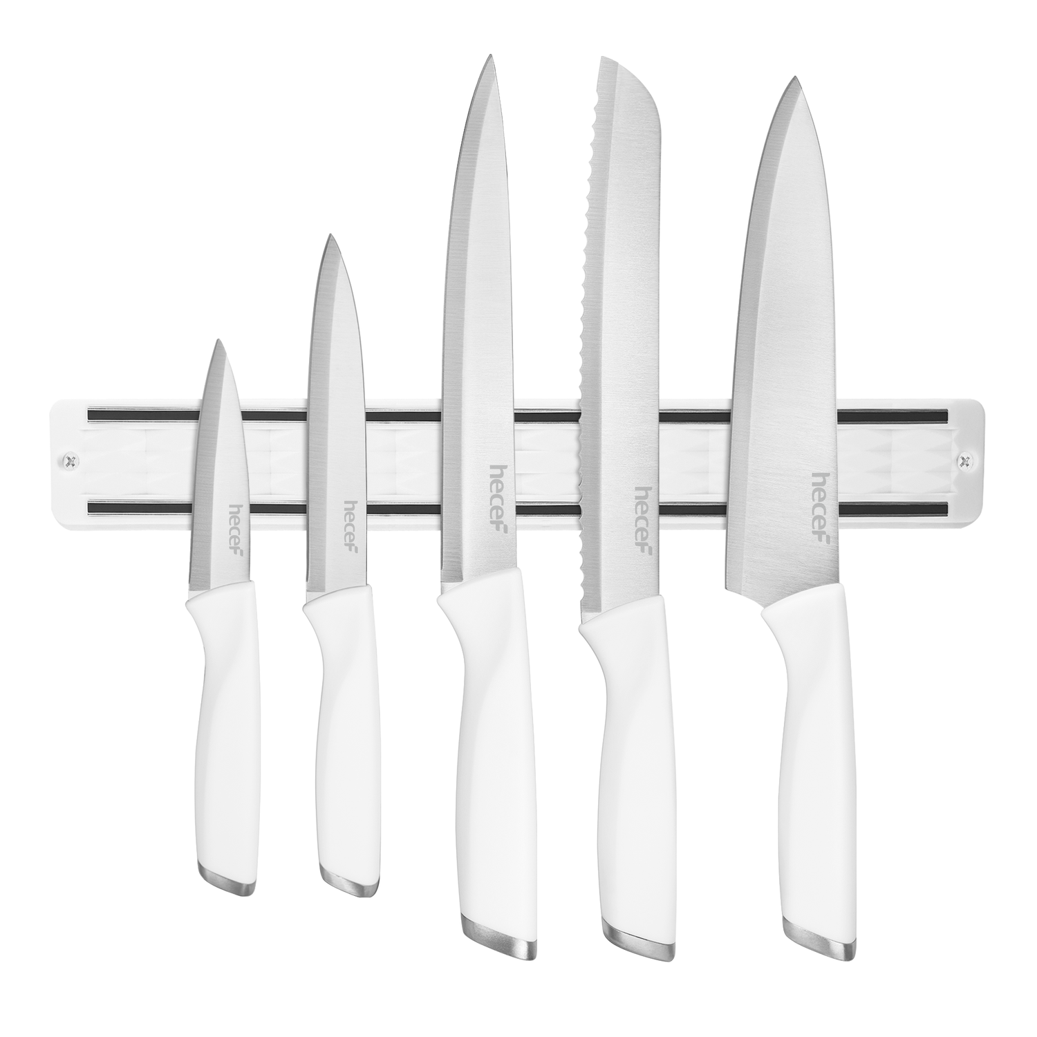 Diamosteel 5 PCS Kitchen Knife Set with Magnetic Knife Strip for Wall - Hecef Kitchen