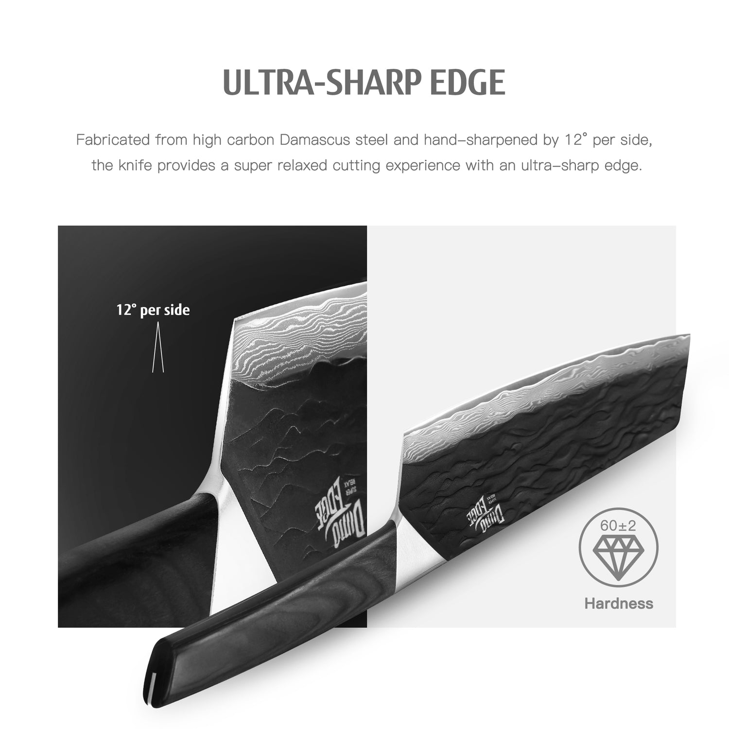 Damascus Clever Knife Japanese, Ultra Sharp Damascus Steel Black Oxide Hammered Chef Cleaver Bunka Knife - Hecef Kitchen