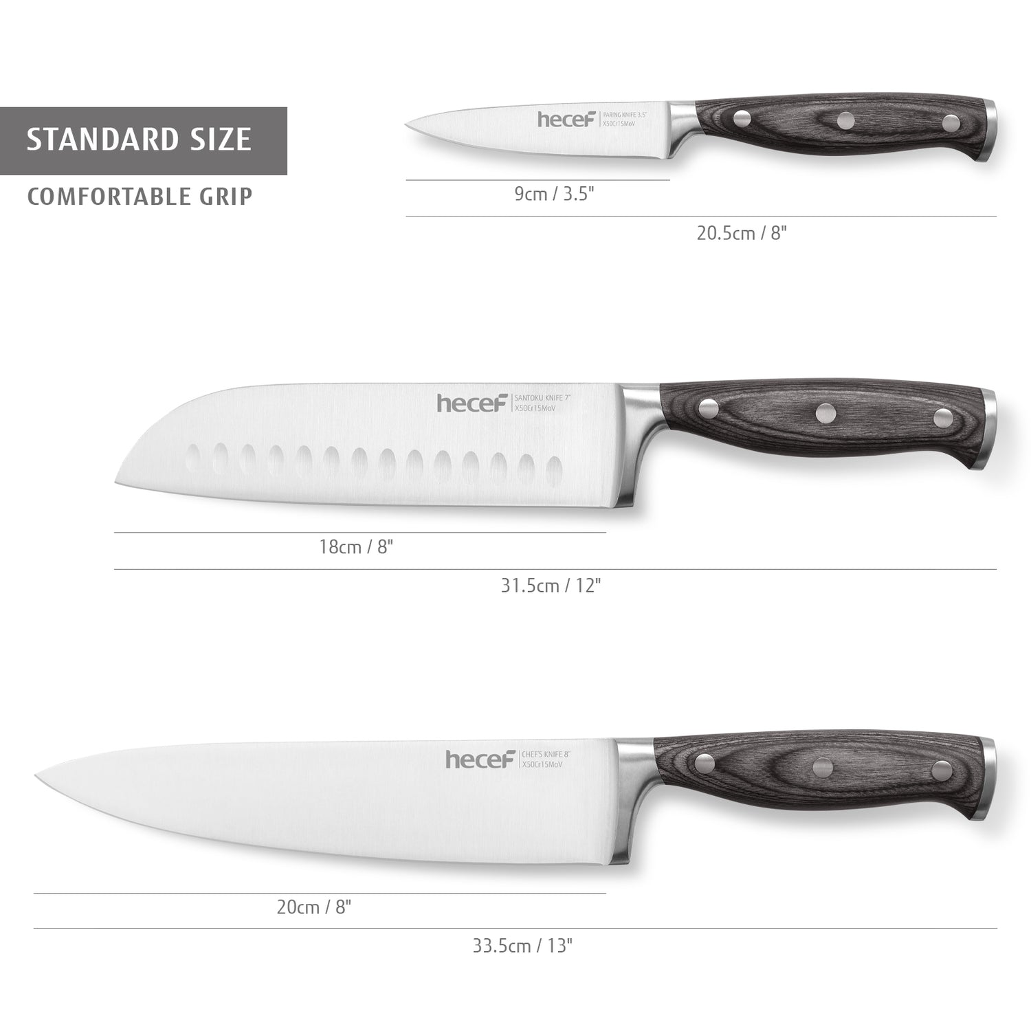 Hecef 3-Piece Professional Kitchen Knife Set, German Steel Extra Sharp Chef Knife Set - Hecef Kitchen