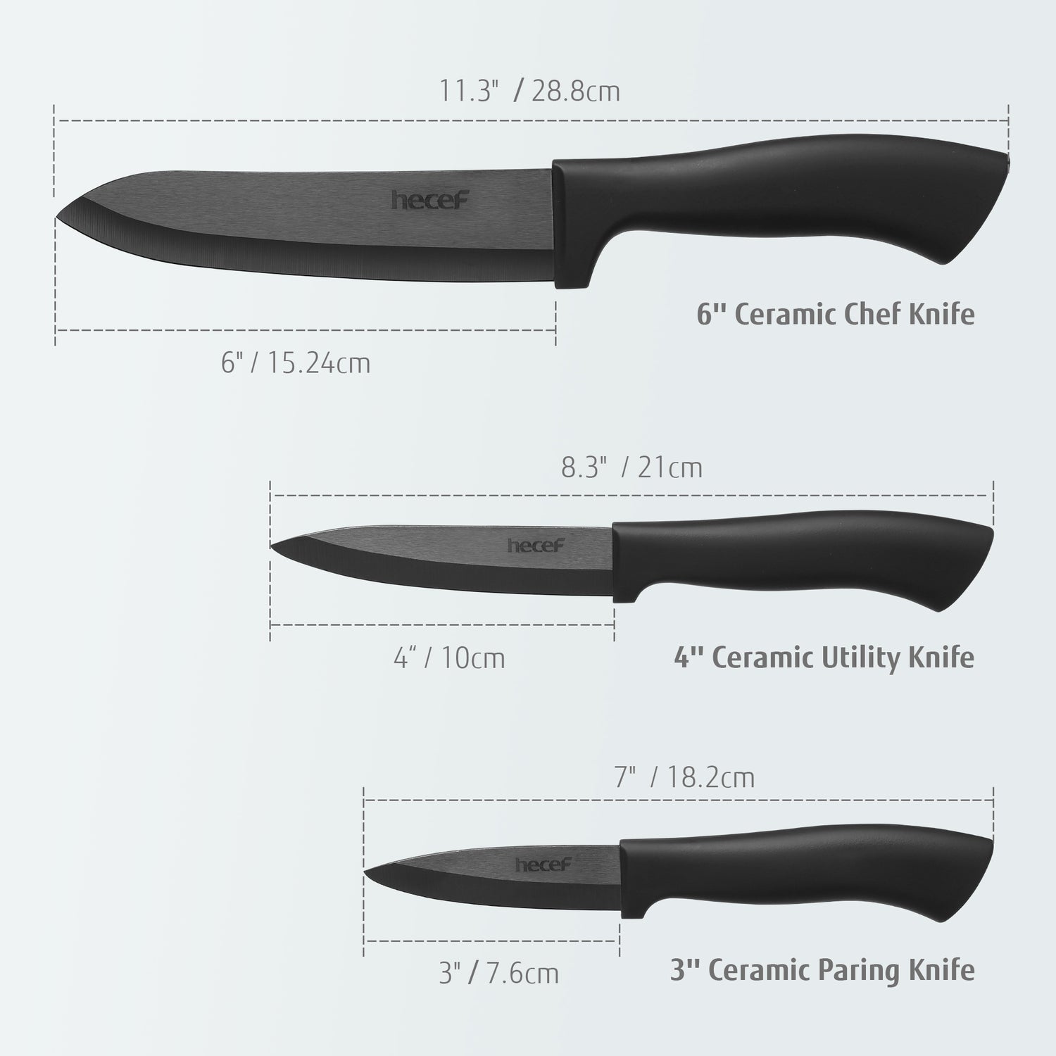 Hecef 3 PCS White Ceremic Chef's Knife,Utility Knife, Fruit Paring Knife - Hecef Kitchen