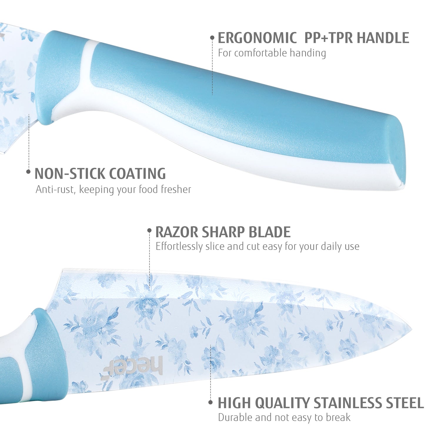Hecef 6-piece Stainless Steel Kitchen Knife Set,Blue and White Porcelain Pattern - Hecef Kitchen