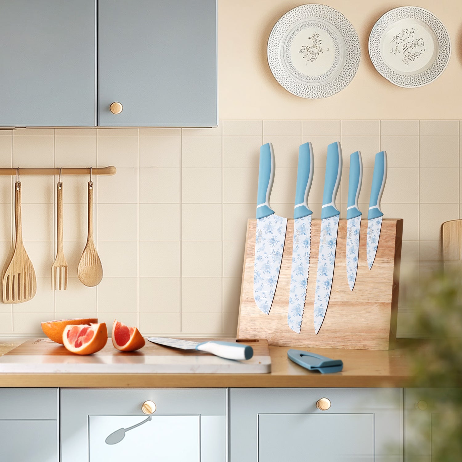 Hecef 6-piece Stainless Steel Kitchen Knife Set,Blue and White Porcelain Pattern - Hecef Kitchen