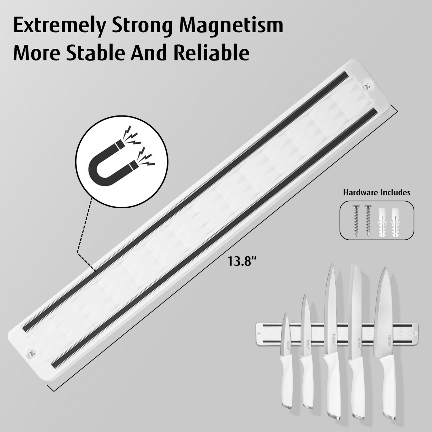 Diamosteel 5 PCS Kitchen Knife Set with Magnetic Knife Strip for Wall - Hecef Kitchen