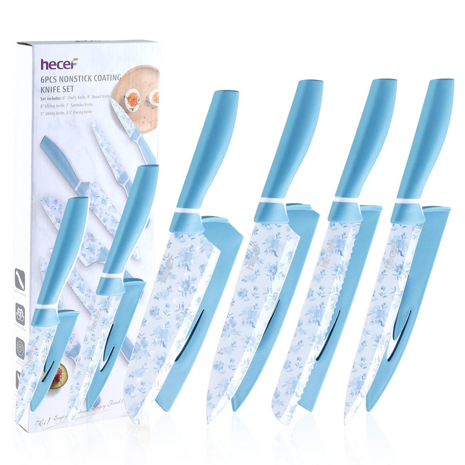 Hecef 6-piece Stainless Steel Kitchen Knife Set,Blue and White Porcelain Pattern - Hecef Kitchen