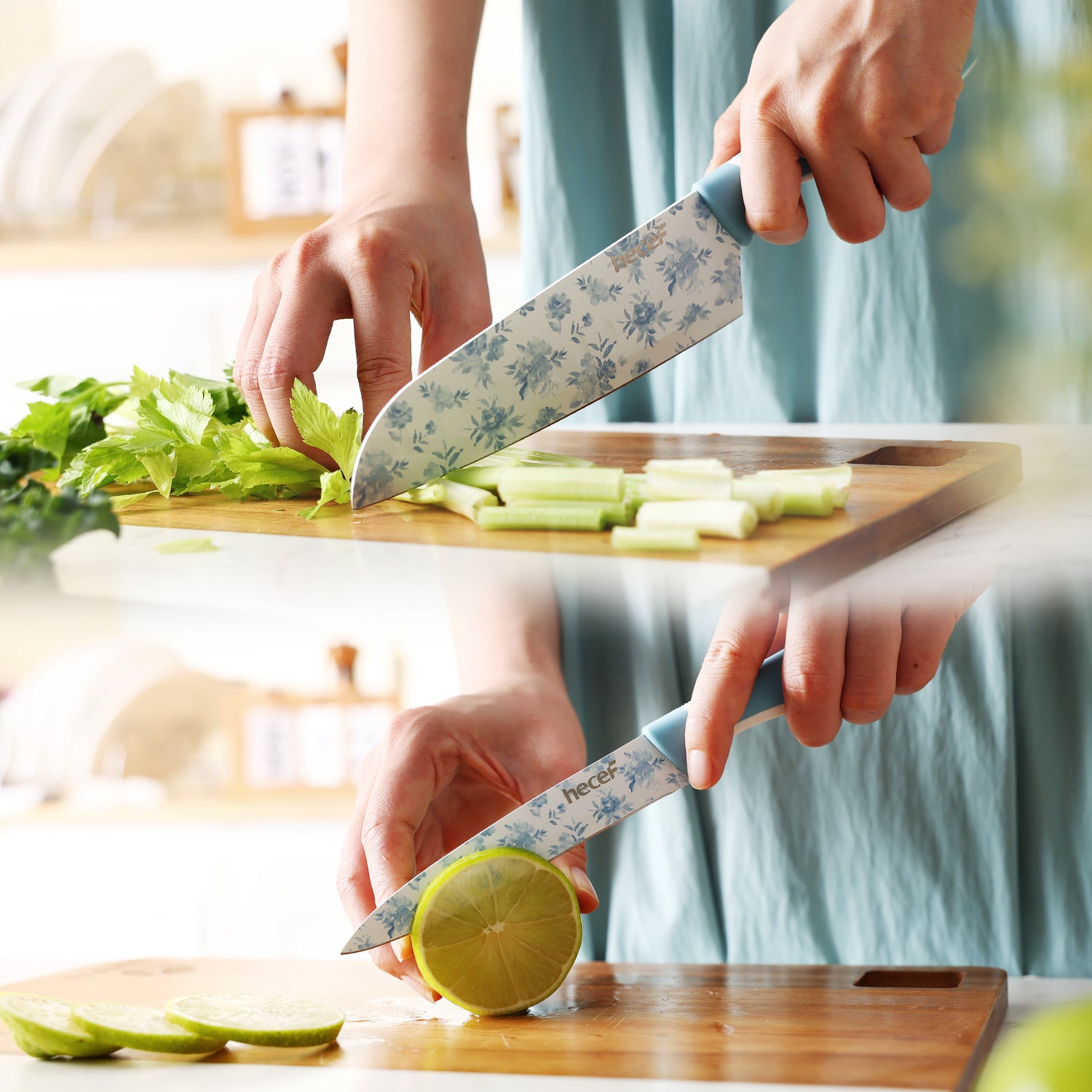 Hecef 6-piece Stainless Steel Kitchen Knife Set,Blue and White Porcelain Pattern - Hecef Kitchen
