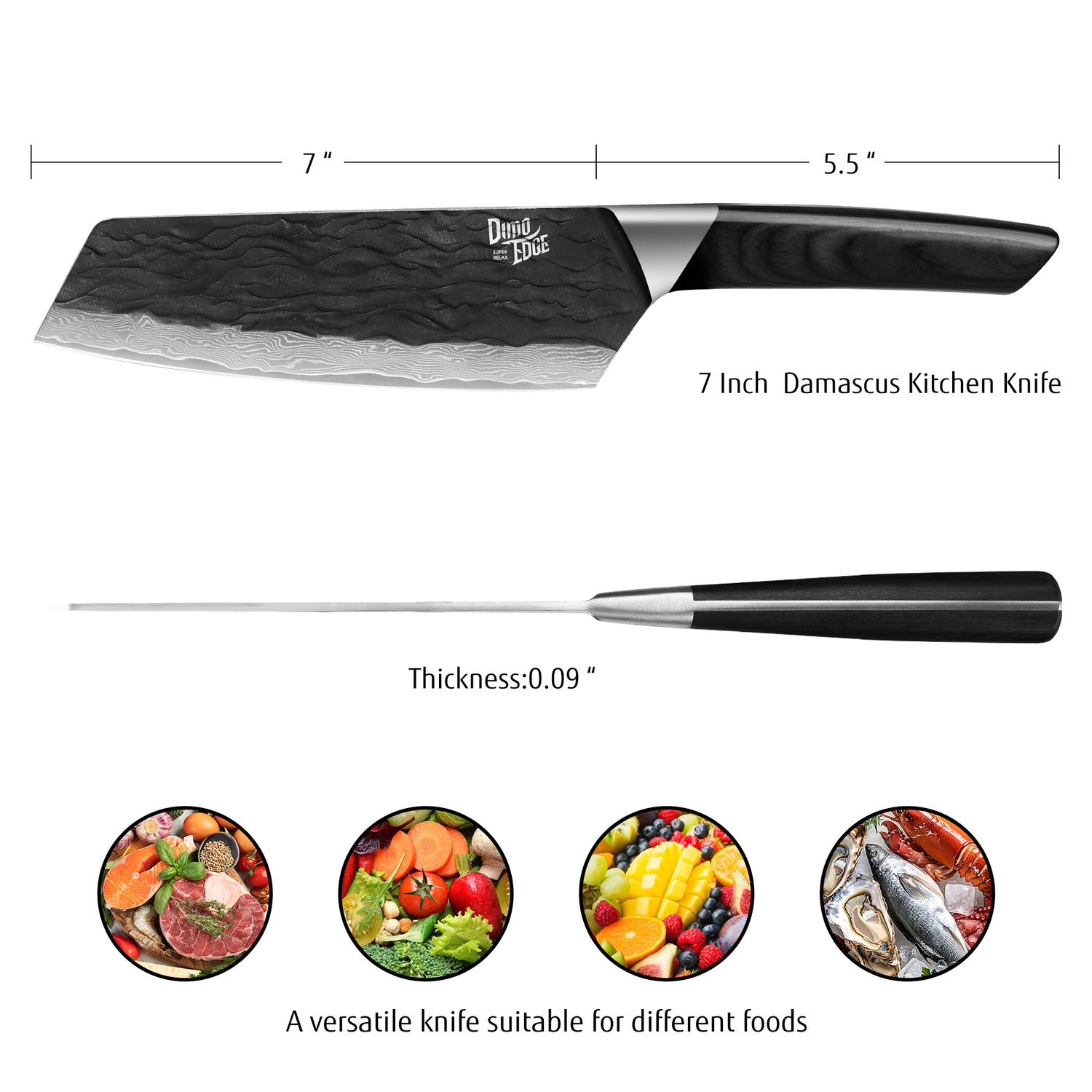 Damascus Clever Knife Japanese, Ultra Sharp Damascus Steel Black Oxide Hammered Chef Cleaver Bunka Knife - Hecef Kitchen