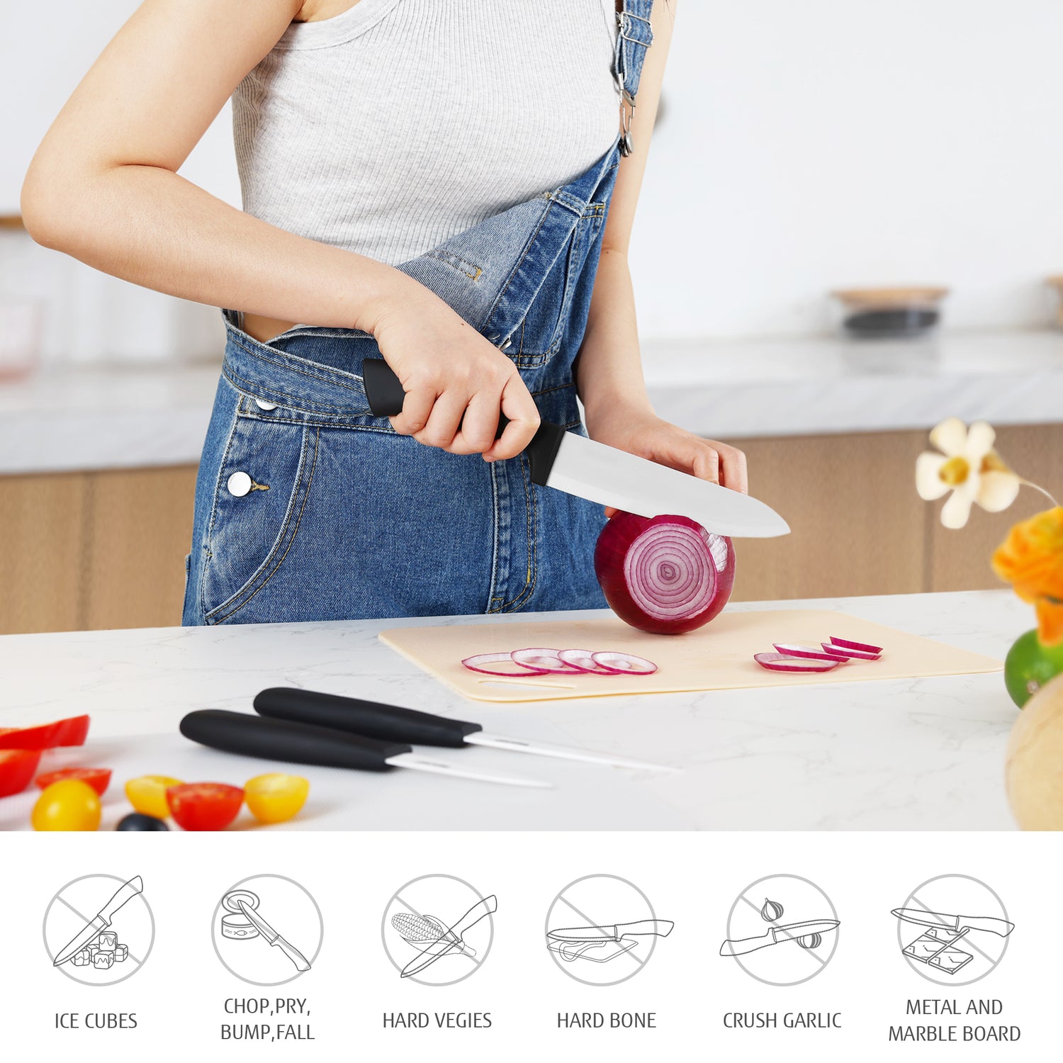 Hecef 3 PCS White Ceremic Chef's Knife,Utility Knife, Fruit Paring Knife - Hecef Kitchen
