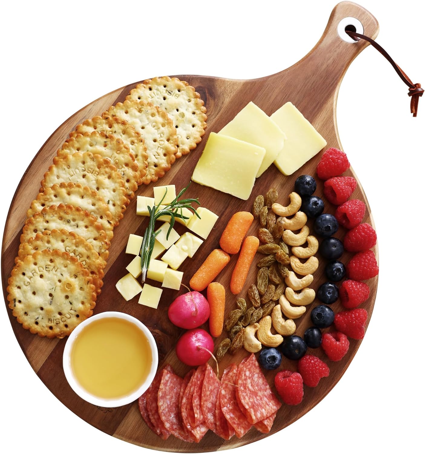 Hecef 12 Inch Large Cheese Board Premium Acacia Wood Charcuterie Board, Round Cheese Platter Cutting Board with Paddle Handle for Pizza Fruits Vegetables Bread, Food Serving Tray Gift Set for Kitchen - Hecef Kitchen