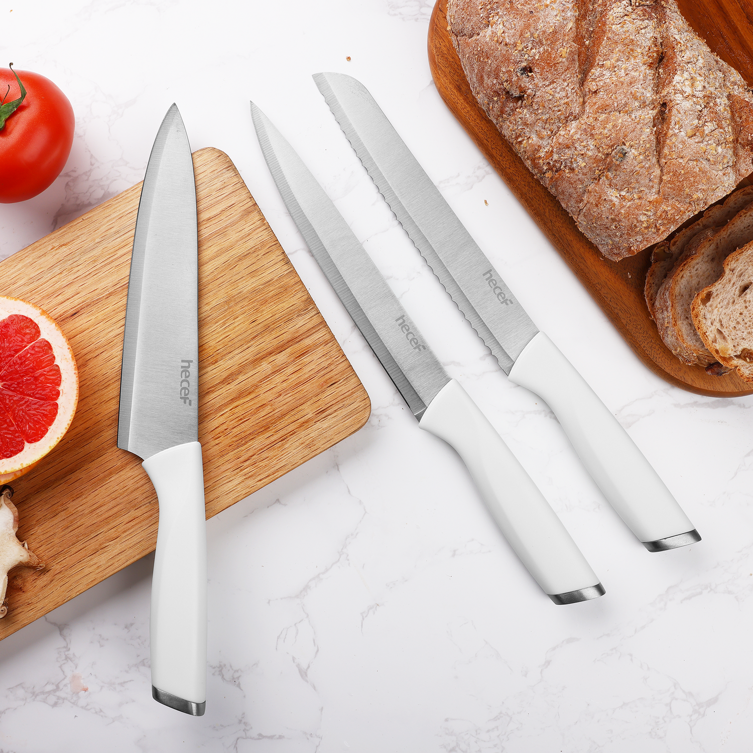 Diamosteel 5 PCS Kitchen Knife Set with Magnetic Knife Strip for Wall - Hecef Kitchen