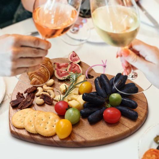 Hecef 7-Piece Heart-Shaped Cheese Board with Knives and Ceramic Bowls, Wooden Charcuterie Serving Cutting Board Gift Set