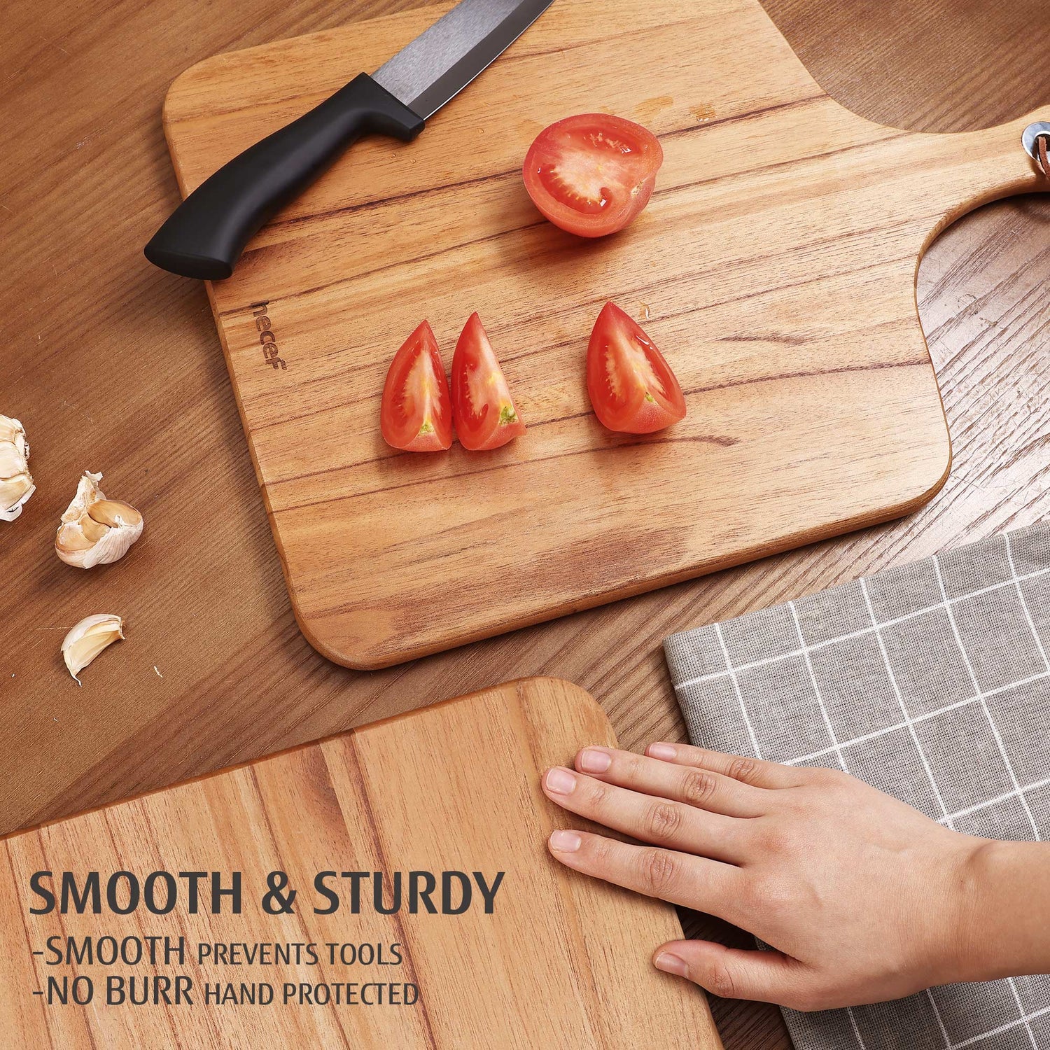 Hecef Square Charcuterie Board, Wooden Serving Cheese Board with Handle, 16.5 inch - Hecef Kitchen