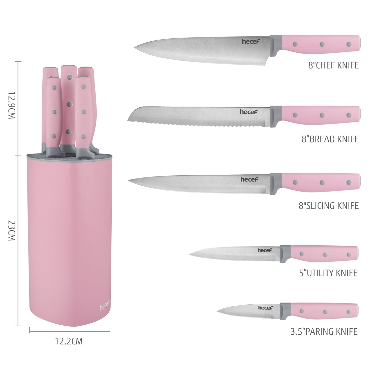 Hecef Kitchen Knife Block Set with Universal Knife Block Holder, High Carbon Stainless Steel Pink Chef Knife Set - Hecef Kitchen