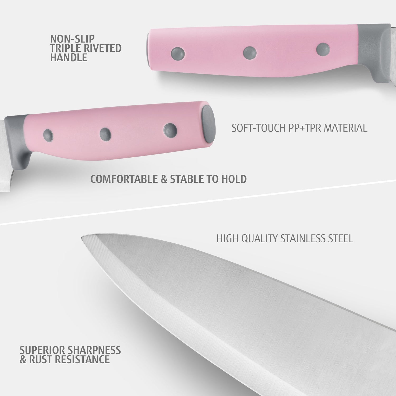 Hecef Kitchen Knife Block Set with Universal Knife Block Holder, High Carbon Stainless Steel Pink Chef Knife Set - Hecef Kitchen