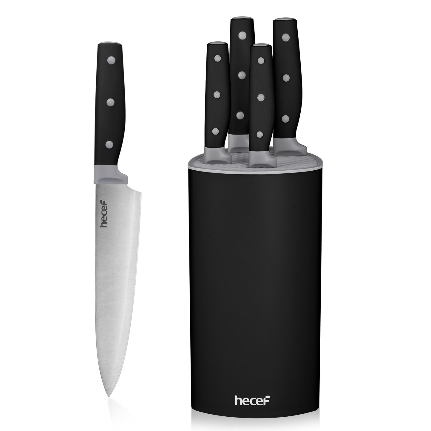 Hecef 6PCS Kitchen Knife Block Set with Universal Knife Block Holder, High Carbon Stainless Steel Pink Chef Knife Set - Hecef Kitchen