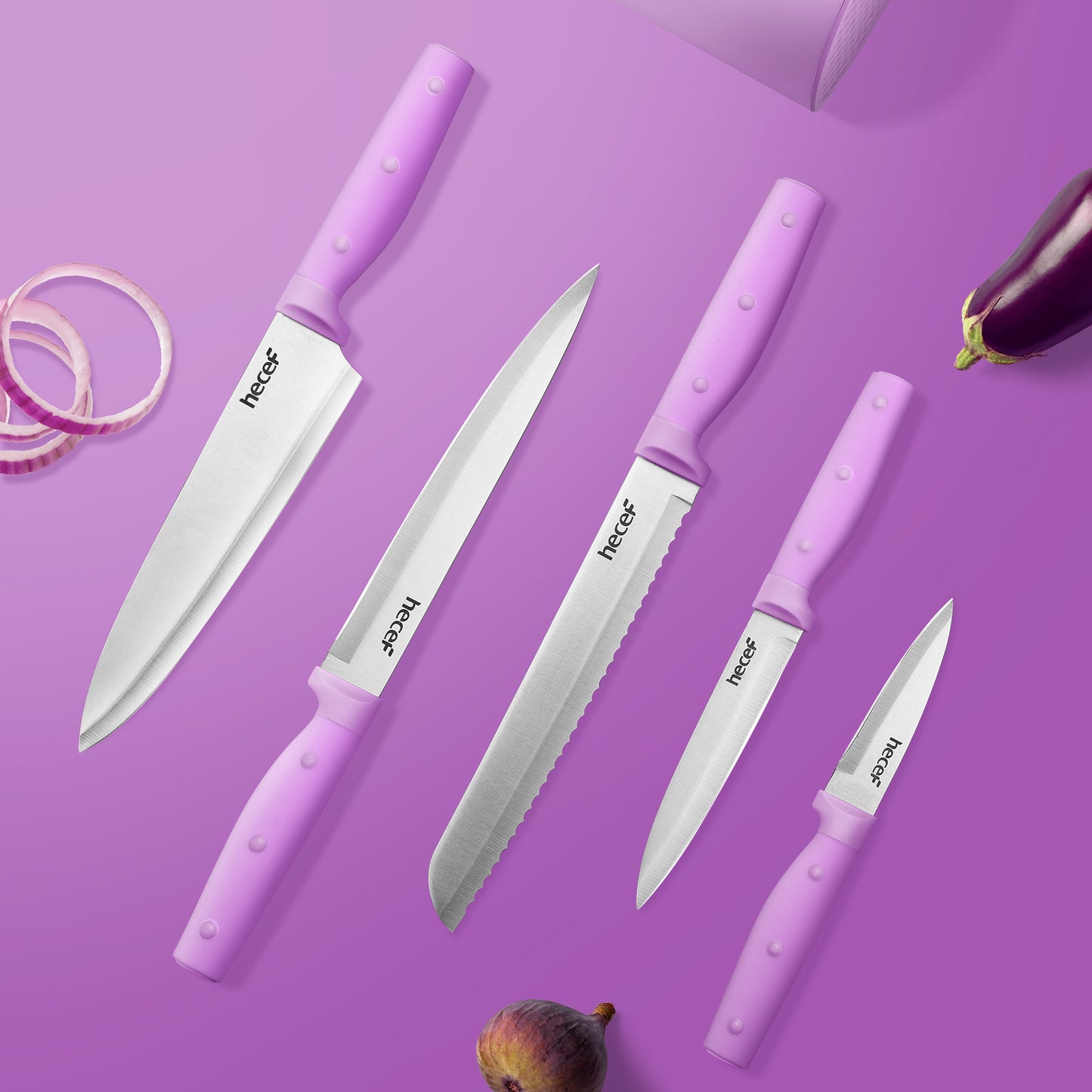 Hecef 6PCS Kitchen Knife Block Set with Universal Knife Block Holder, High Carbon Stainless Steel Pink Chef Knife Set - Hecef Kitchen