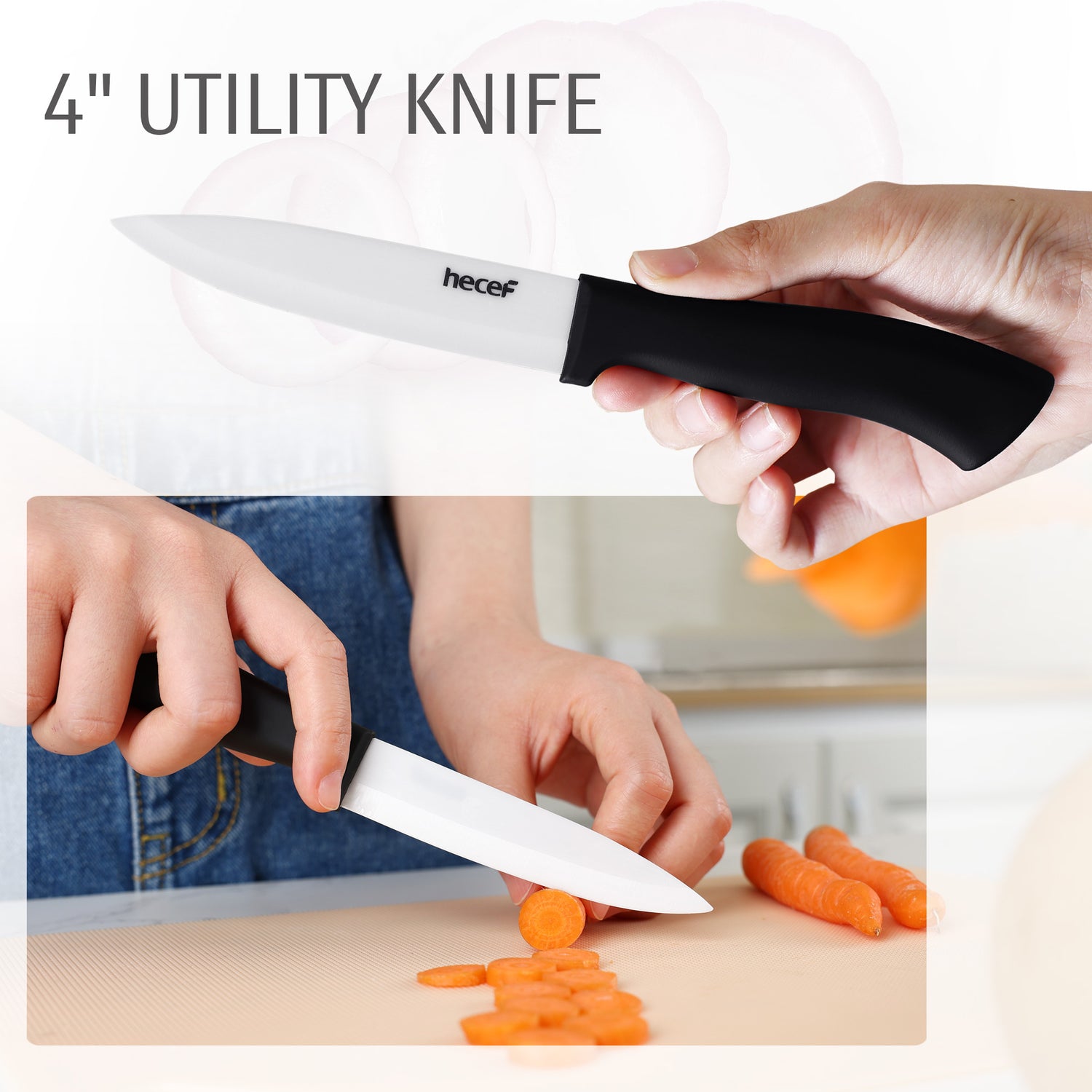 Hecef 3 PCS White Ceremic Chef's Knife,Utility Knife, Fruit Paring Knife - Hecef Kitchen
