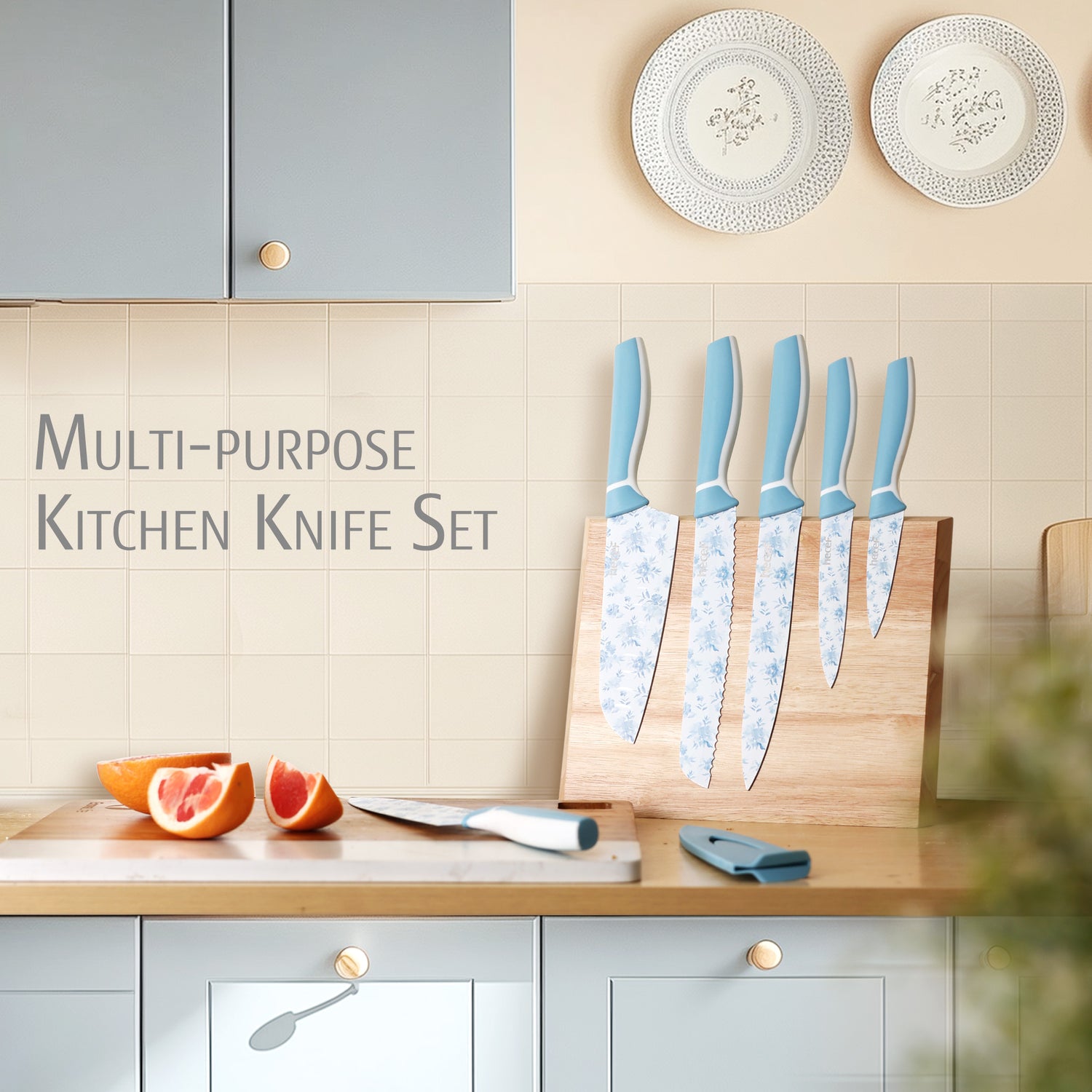 Hecef 6-piece Stainless Steel Kitchen Knife Set,Blue and White Porcelain Pattern - Hecef Kitchen