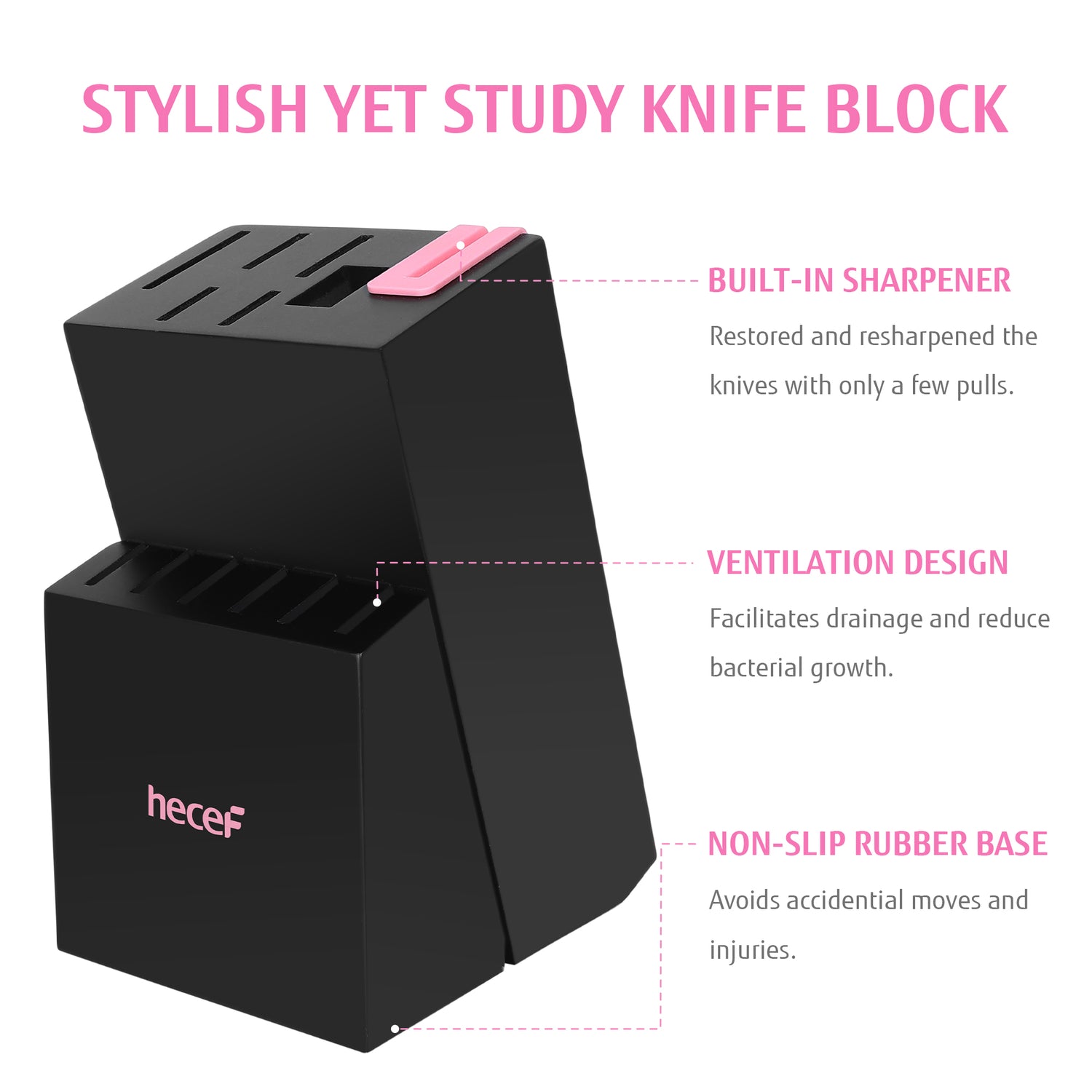 hecef knife block with knife, 13-piece kitchen knife set with wooden block and built-in sharpener, professional knife set with steak knives and kitchen scissors, etc - Hecef Kitchen