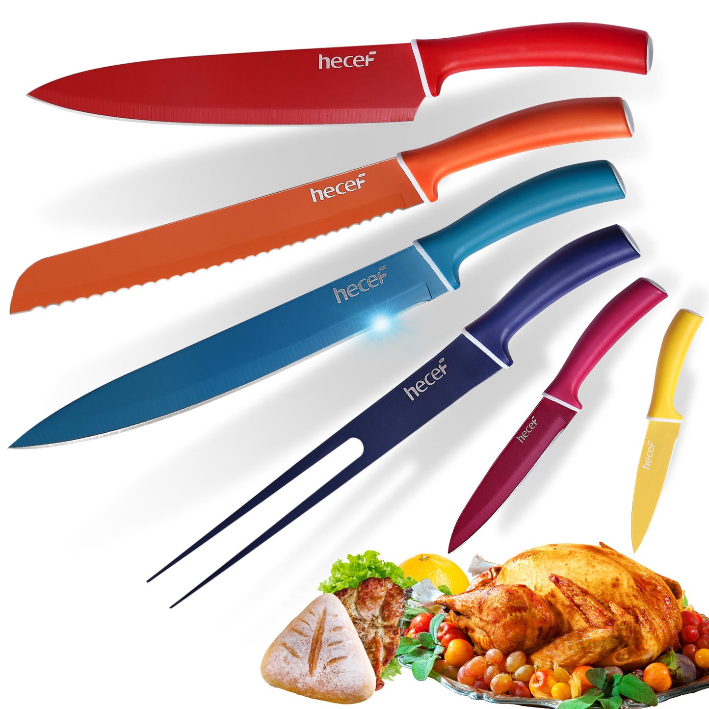 Hecef Kitchen Multicolored Rainbow Knife Set of 6 with Sheaths - Hecef Kitchen