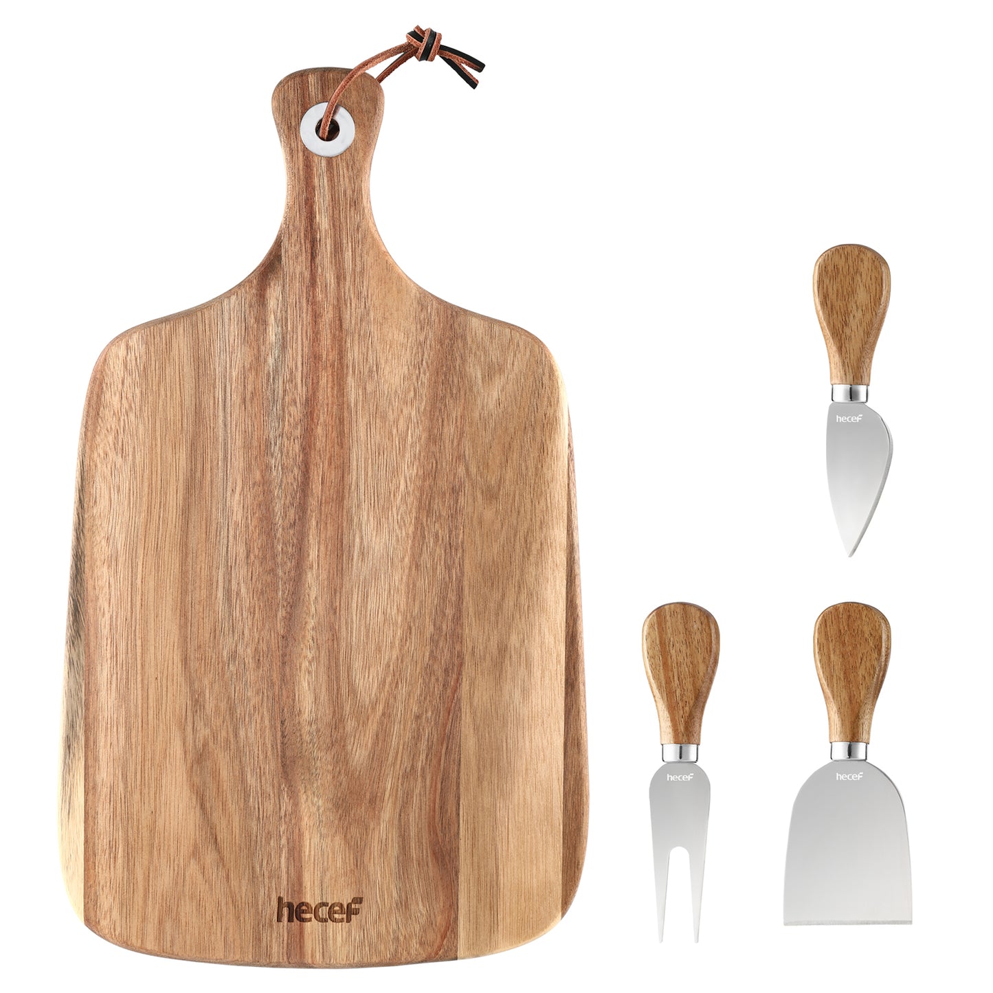 Upgrade 4 Pcs Acacia Wood Cheese Cutting Charcuterie Board Meat Fruit & Crackers - Hecef Kitchen
