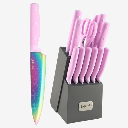 Golden Titanium Knife Set with Acrylic Stand, Kitchen Knives Set with Block,  Scissors - Cutlery & Kitchen Knives