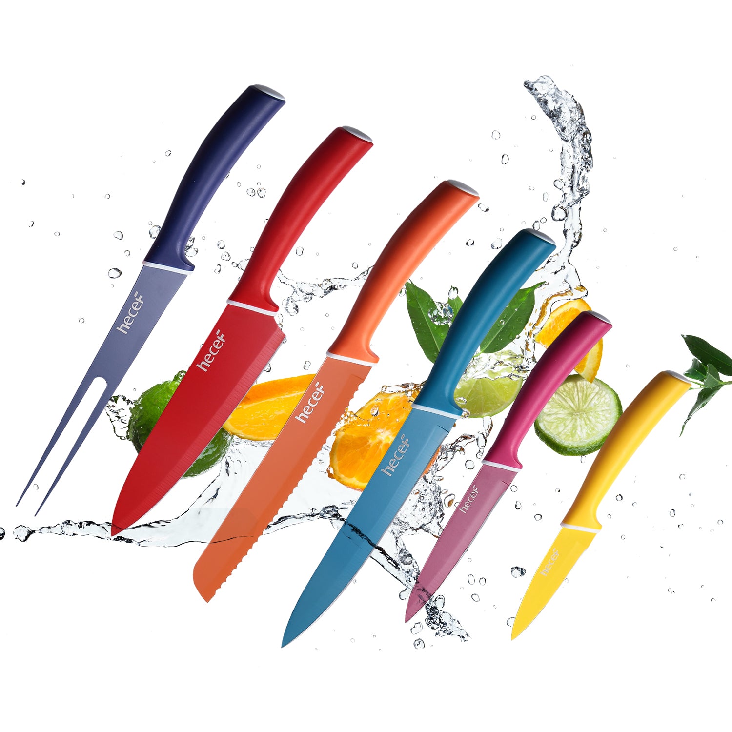Hecef Kitchen Multicolored Rainbow Knife Set of 6 with Sheaths - Hecef Kitchen