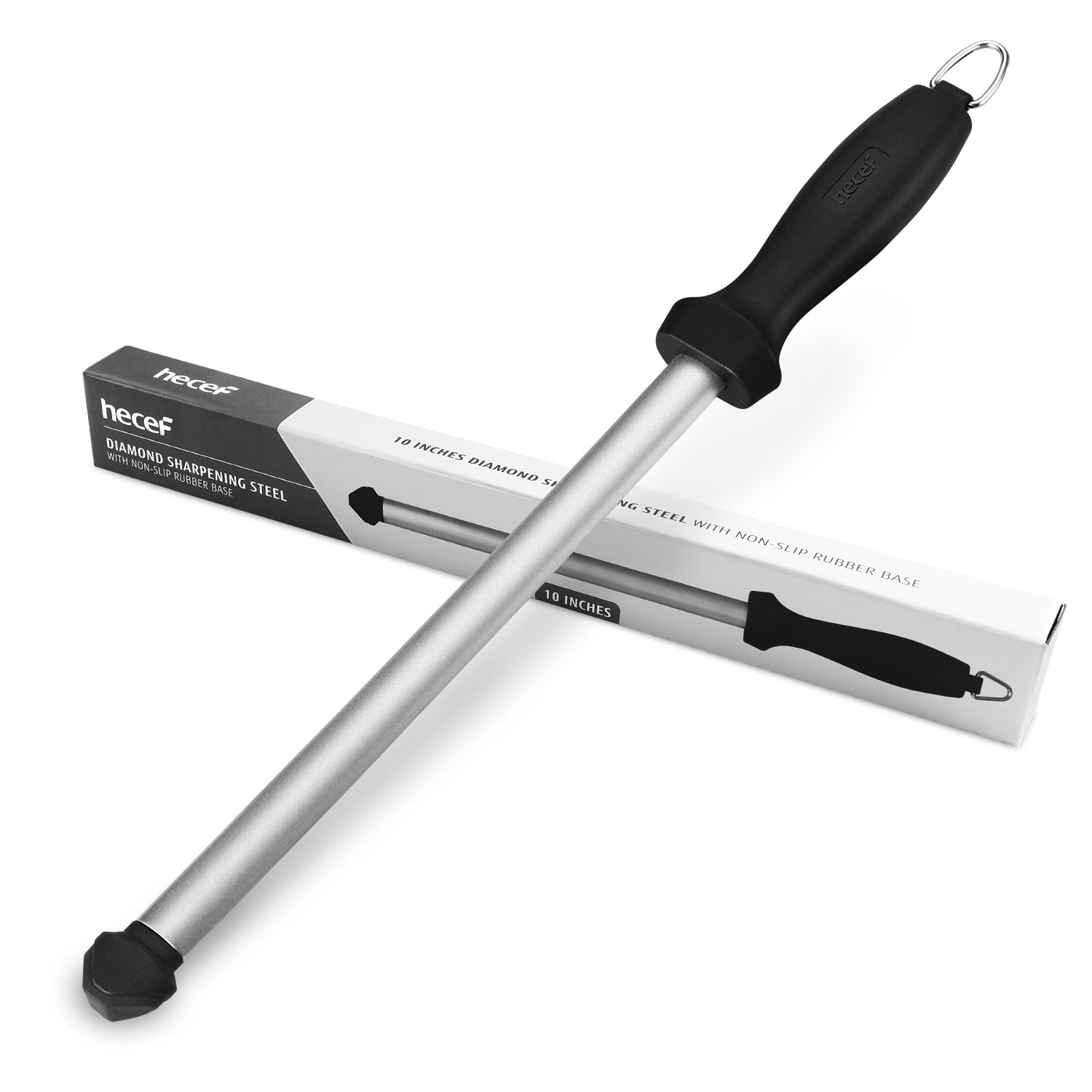 Sharpening Steel 10 inch, Diamond Carbon Honing Rod, Sharp Knife Sharpener, Non-slip & Durable Honing Steel for Kitchen, Hunting - Hecef Kitchen